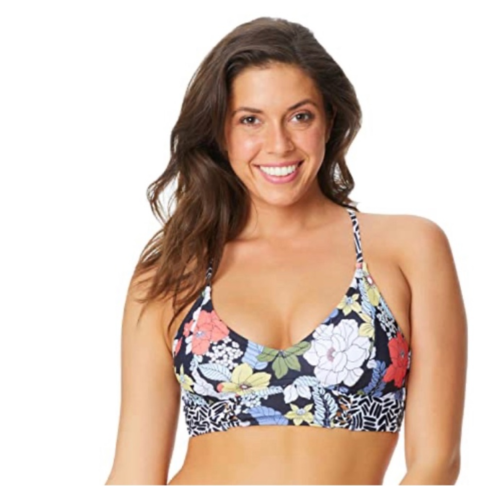 Jessica Simpson Women's floral Bikini tops Swimsuit in mandarin multi size S